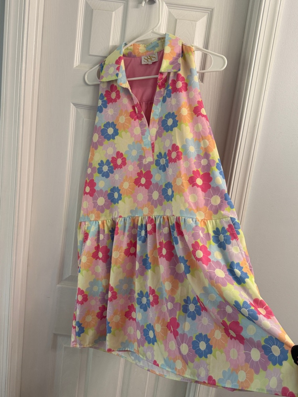 Sleeveless Pastel Floral Mini Dress - Pink, Yellow, Blue